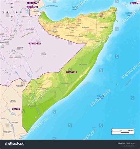 Detailed Physical Map Somalia Stock Vector (Royalty Free) 2504294049