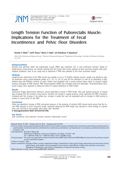 (PDF) Length Tension Function of Puborectalis Muscle: Implications for ...