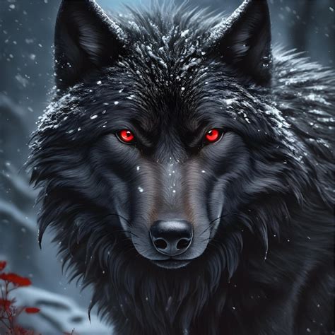 Premium Ai Image Big Black Wolf Full Moon Red Eyes