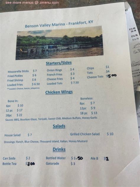 Menu At Benson Marina Restaurant And Willies Tiki Bar Frankfort