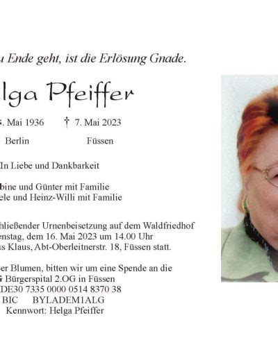 Erinnerung An Helga Pfeiffer Trauerportal Bestattungen Thomas Klaus