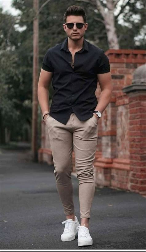 Beige Sweat Pant Chinos Outfits Ideas With Black Shirt Skinny Smart