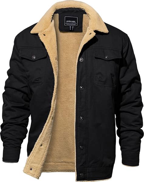 Mens Hooded Cargo Jacket Cotton Thicken Lined Sherpa Jackets Winter