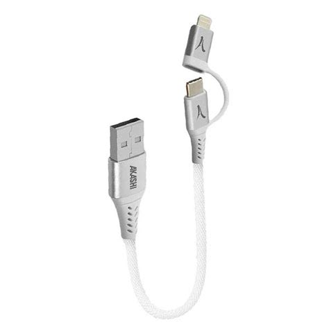 Akashi Mini C Ble En Usb A Vers Lightning Usb C Blanc Cm