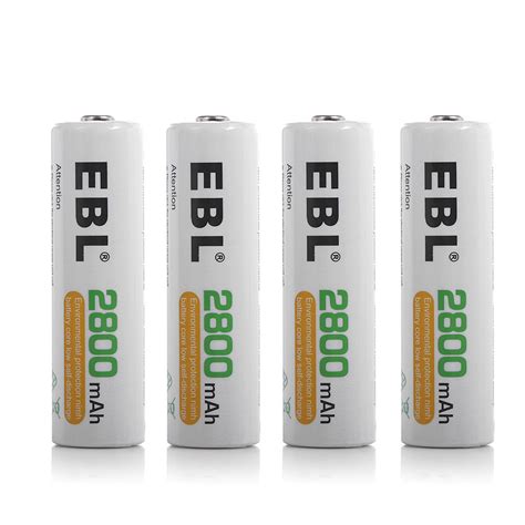 EBL 4 Pack 1 2v AA Battery 2800mAh Ni MH Rechargeable Batteries