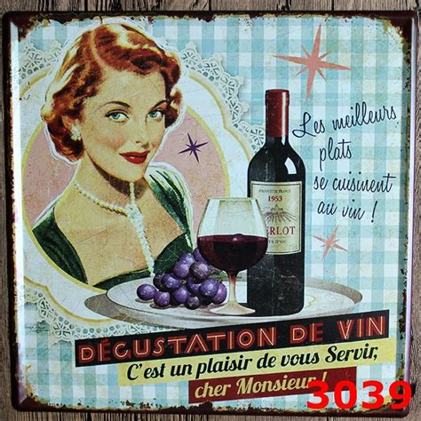 30X30CM Red Wine Retro Vintage Home Decor Tin Sign for Wall Decor Metal ...