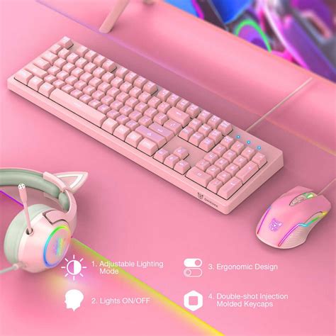 Teclado Gamer ONIKUMA G25 Mouse CW905 Rosa Fio E RGB ROLKO Tech