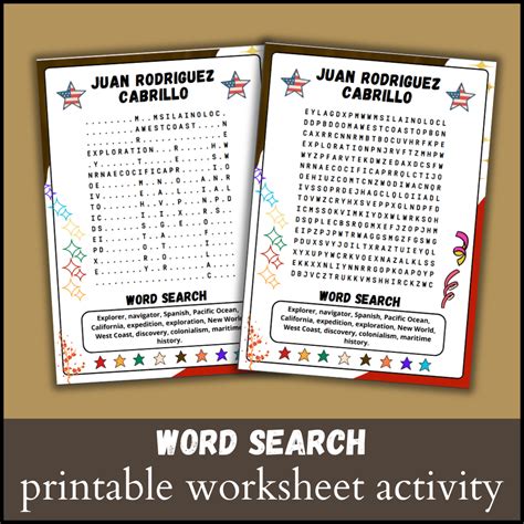 Juan Rodriguez Cabrillo Word Search Puzzle Worksheet Activity US