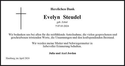 Das Trauerportal für Lüchow Dannenberg Todesanzeigen Evelyn Steudel