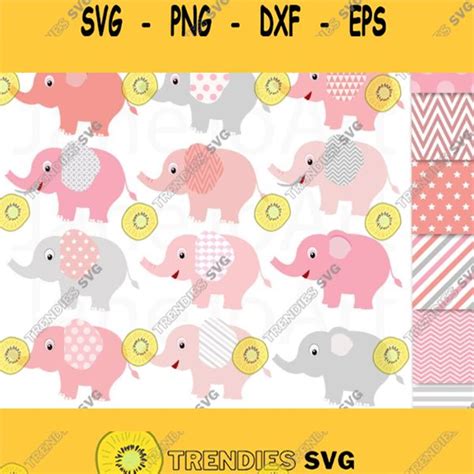 Pink And Grey Elephants With Yellow Circles On Them In The Middle Of