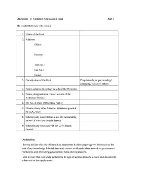 Fillable Online Annexure 1 Common Application Form Part I 1 Name Of