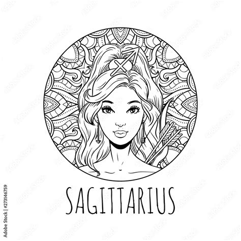 Sagittarius Zodiac Sign Artwork Adult Coloring Book Page Beautiful