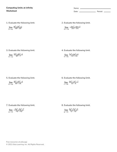 Quiz & Worksheet - Infinite Limit | Study.com - Worksheets Library