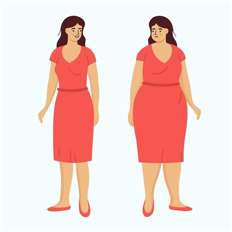 Mujer Gorda Y Delgada En Un Vestido Rojo Ilustraci N Vectorial En Un