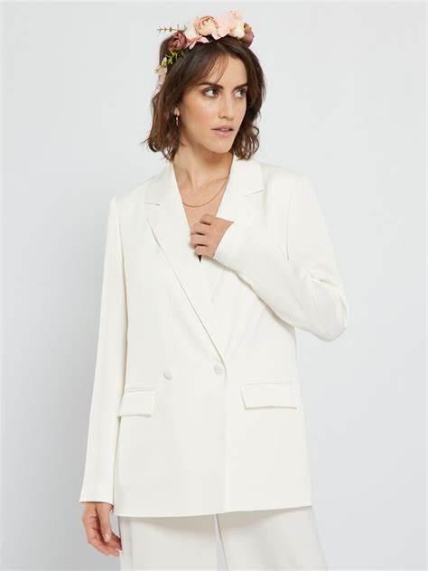 Chaqueta De Sastre Satinada Con Doble Botonadura Blanco Kiabi