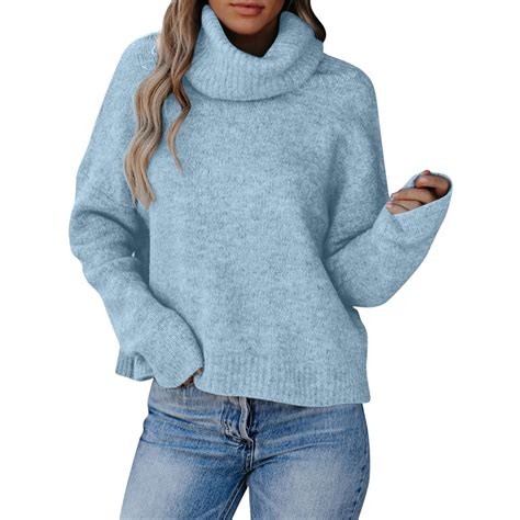 Owordtank Women S Long Sleeve Cowl Neck Sweaters Casual Loose