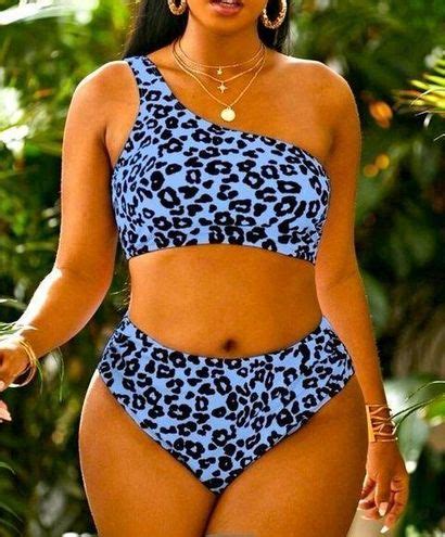 Shein New Plus Leopard One Shoulder Bikini Swimsuit Size X New