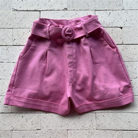 Short Cotton Cinto E Barra Dobrada Rosa DONDOCA Dondoca Moda Feminina