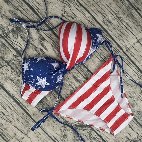 Women Swimwear American Flag Bikini Sexy Stars Stripes Swimsuit Women