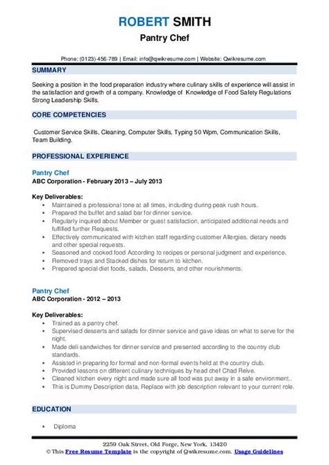 Pantry Chef Resume Samples Qwikresume