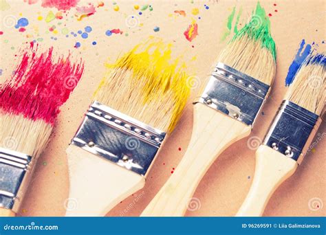 Different Sizes Paintbrushes Stock Image Image Of Droplet Closeup