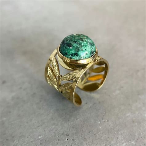 Green Turquoise Gemstone Ring 18k Gemstone Ring For Women