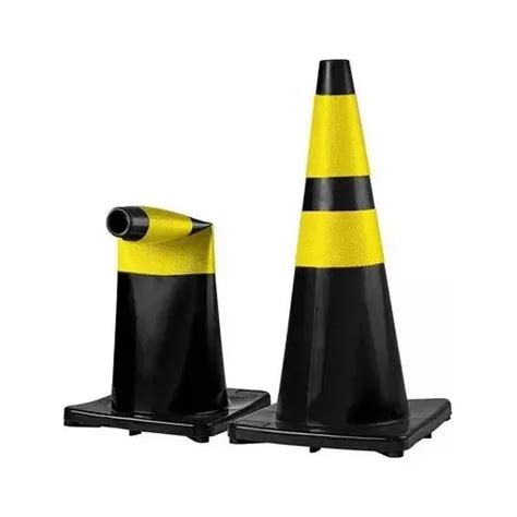 Cone Flexível De Borracha 50cm Faixa Refletiva Preto amarelo