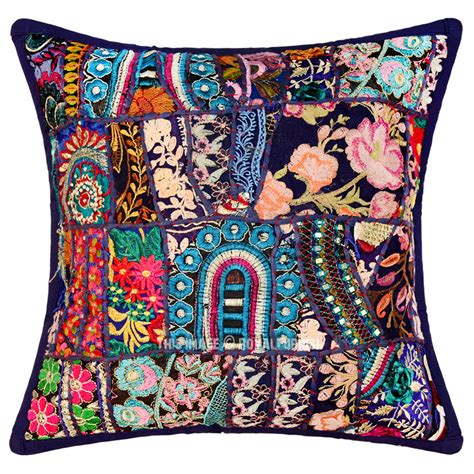 Inch Blue Multi Decorative Handmade Patchwork Throw Pillow Sham