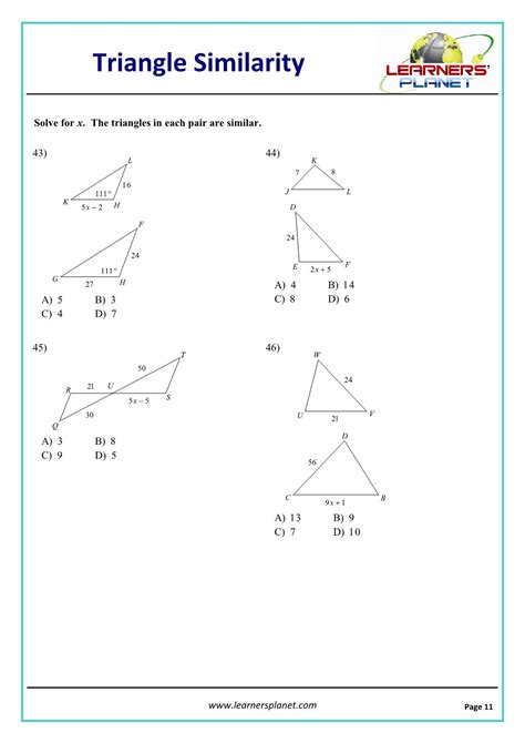 Worksheets On Similar Triangles