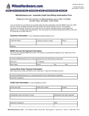 Fillable Online Automatic Credit Card Billing Authorization Form