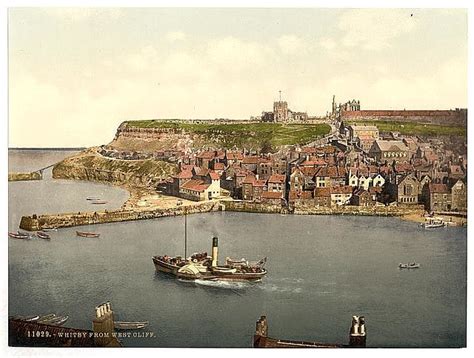 A Victorian Photochrom Of Whitby Harbour And Whitby Abbey C1890