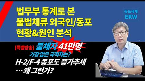 법무부 통계로 본 불법체류 외국인동포 현황과 원인분석 특별방송 불체자 41만명가자 많은 국적자는h 2 F 4