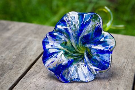 Large Curly Stemmed Memorial Glass Flower With Cremains Ash Etsy