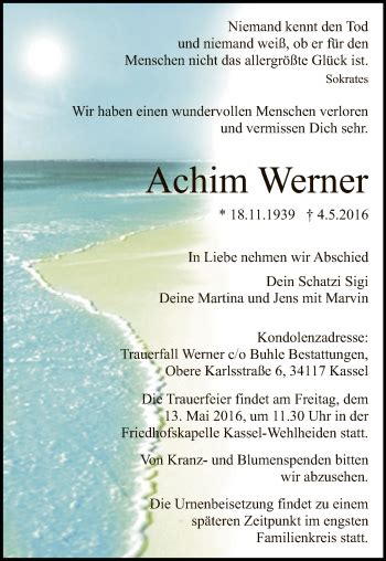 Traueranzeigen Von Achim Werner Trauer Hna De