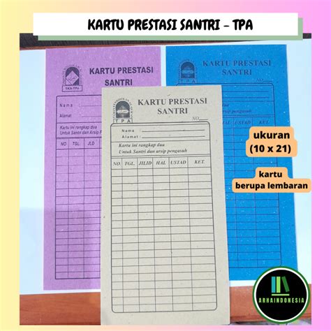 Jual Kartu Prestasi Santri Bentuk Lembaran Isi 20 Lembar Shopee