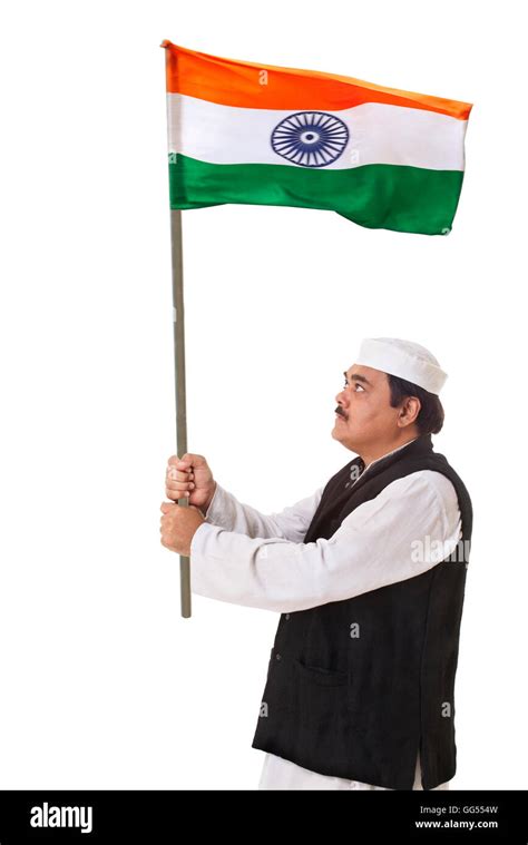 Politician holding Indian flag Stock Photo - Alamy