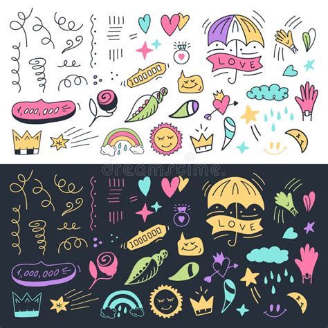 Vector Sketchy Line Art Doodle Cartoon Set Of Objects And Symbols For