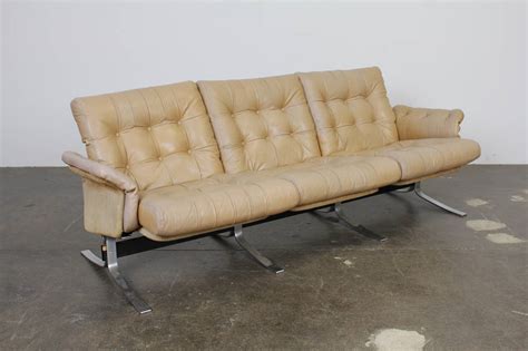 Three Seat Metal Sofa With Tufted Cr Me Leather By Ebbe Gehl And S Ren