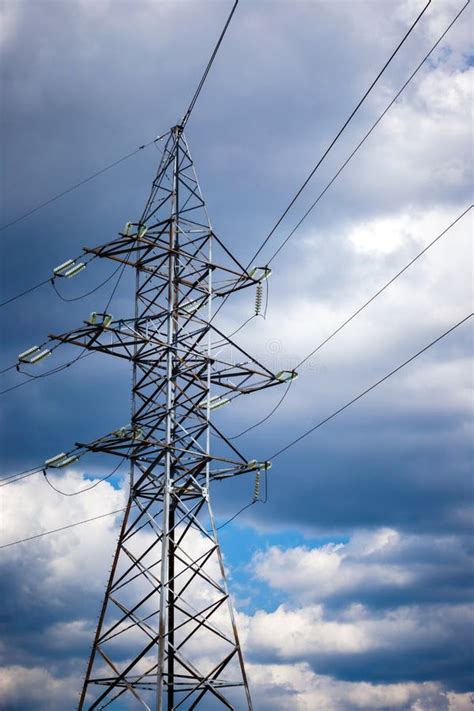 High Voltage Post High Voltage Tower Sky Background Electricity Is