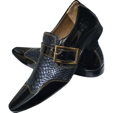 Sapato Masculino Em Couro Italian Collection Black Snake Preto