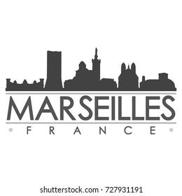 Vektor Stok Marseilles Skyline Silhouette Design City Vector Tanpa