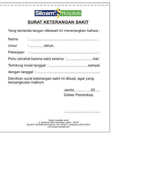 Surat Ket Sakit Siloam | PDF