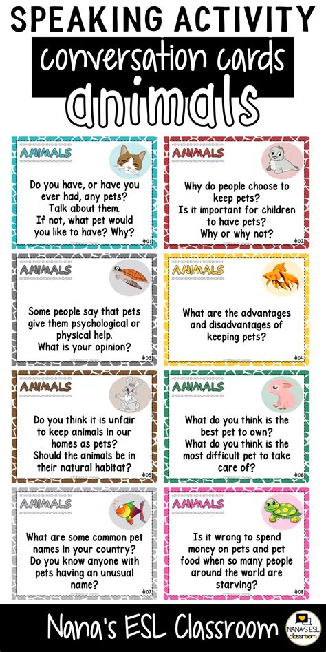 Conversation Starter Cards Animal World Speaking Skills Practice