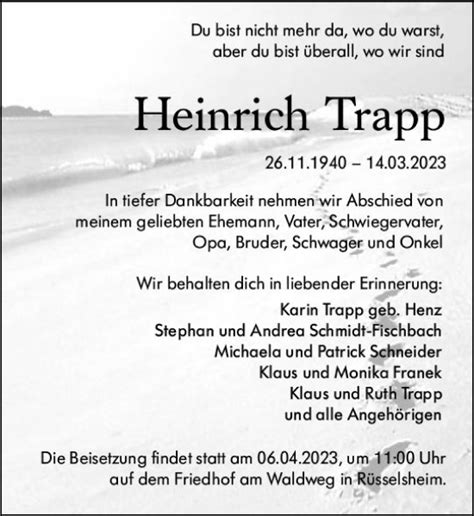 Traueranzeigen Von Heinrich Trapp Vrm Trauer De