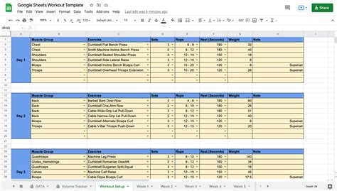 Google Spreadsheet Workout Template