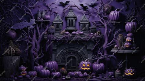 Premium AI Image | Purple background with pumpkins Halloween decor with copyspace