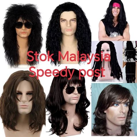 Ready Stock Mullet Wig Black Metal Wig Rock Cosplay Wig Rocker Wig Afro