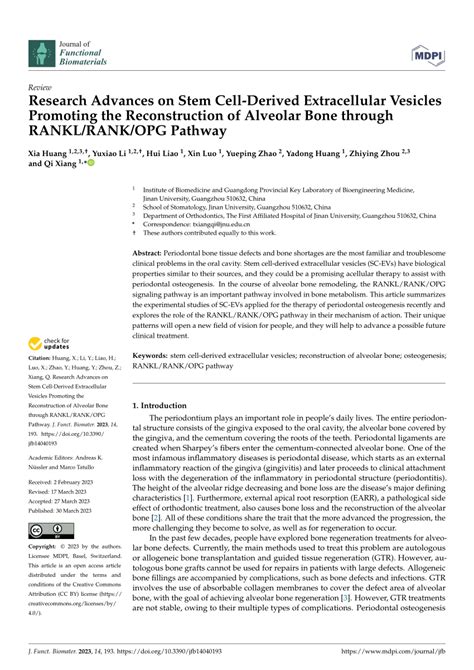 Pdf Research Advances On Stem Cell Derived Extracellular Vesicles Promoting The Reconstruction