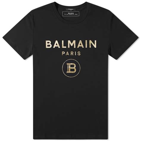 Balmain Foil Logo T Shirt Black And Gold Logo Tees Logo Stussy