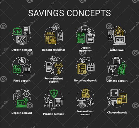 Savings Concept Chalk Concept Icons Set Different Banking Systems